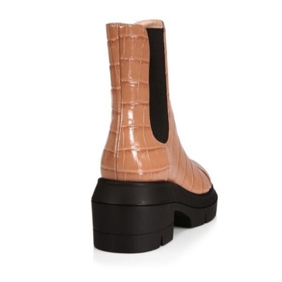 NWT Stuart Weitzman Norah Tan Embossed Leather Block Heel Boot Size 38.5 - Picture 2 of 7
